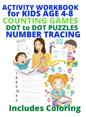 Book Cover: Activity Book for Kids 4-8: Counting Games, Dot to Dot Puzzles, Number Tracing